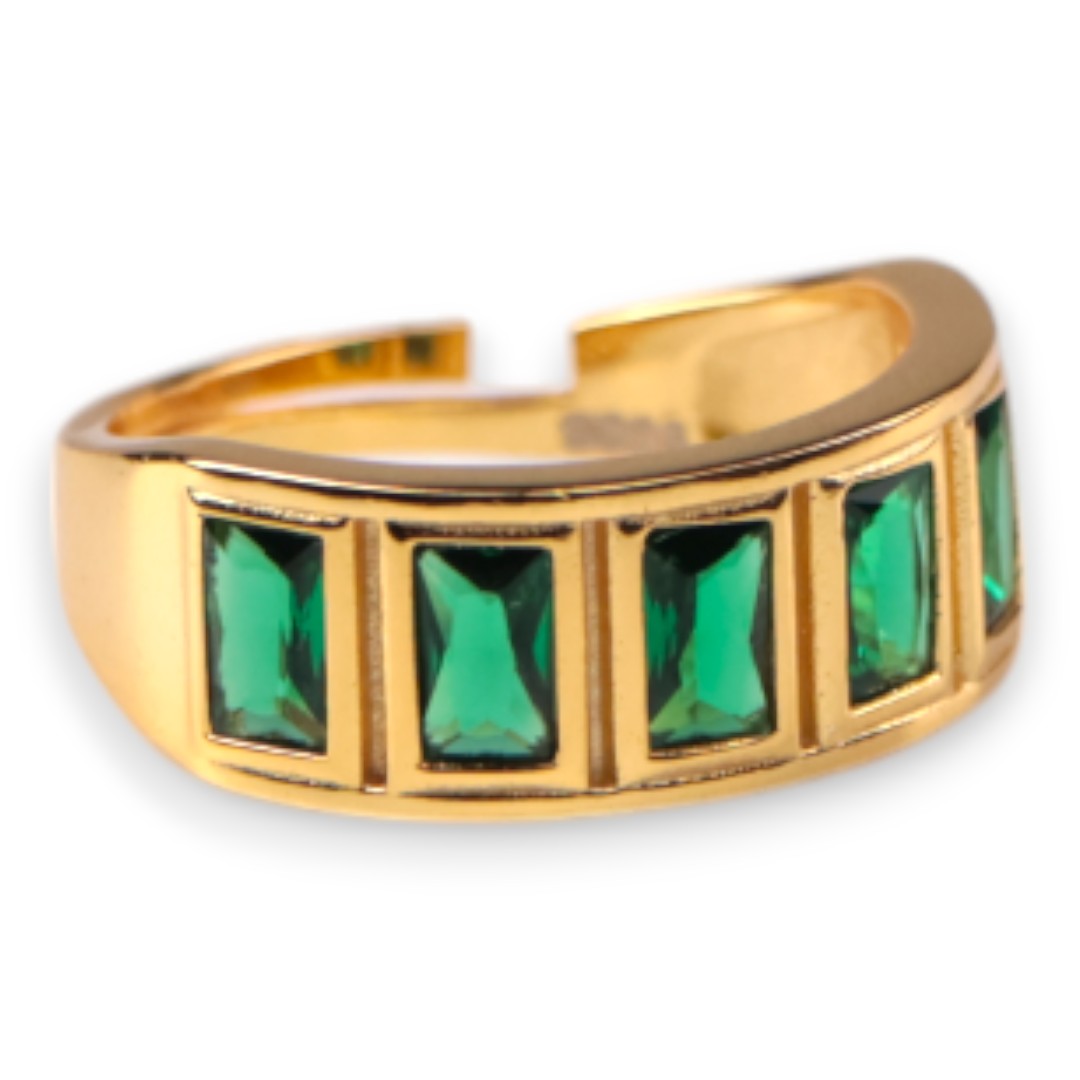 Anneau ajustable en argent sterling avec zircone cubique verte plaqué or – Image 5