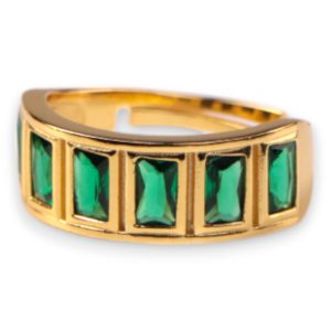 Anneau ajustable en argent sterling avec zircone cubique verte plaqué or
