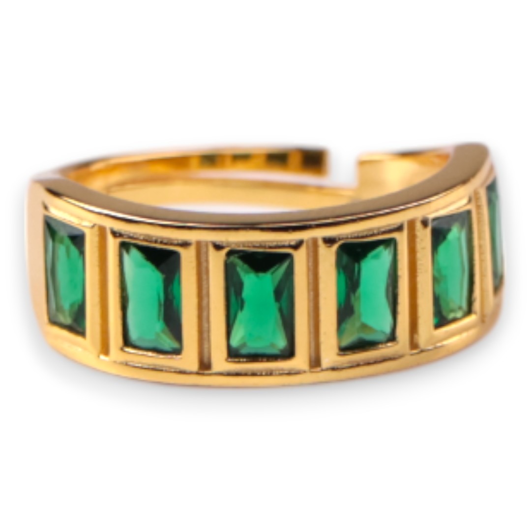 Anneau ajustable en argent sterling avec zircone cubique verte plaqué or – Image 9