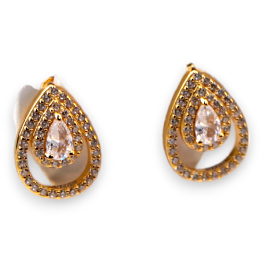 Boucles d'oreilles pendantes en or 18K plaquées avec pierre claire – Bijoux de luxe – Image 3