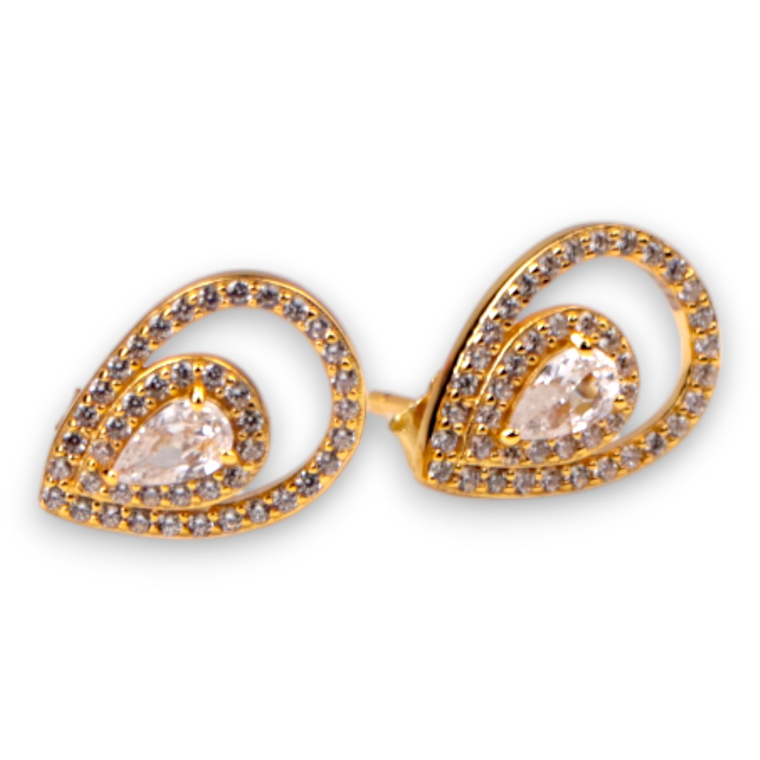 Boucles d'oreilles pendantes en or 18K plaquées avec pierre claire – Bijoux de luxe – Image 7