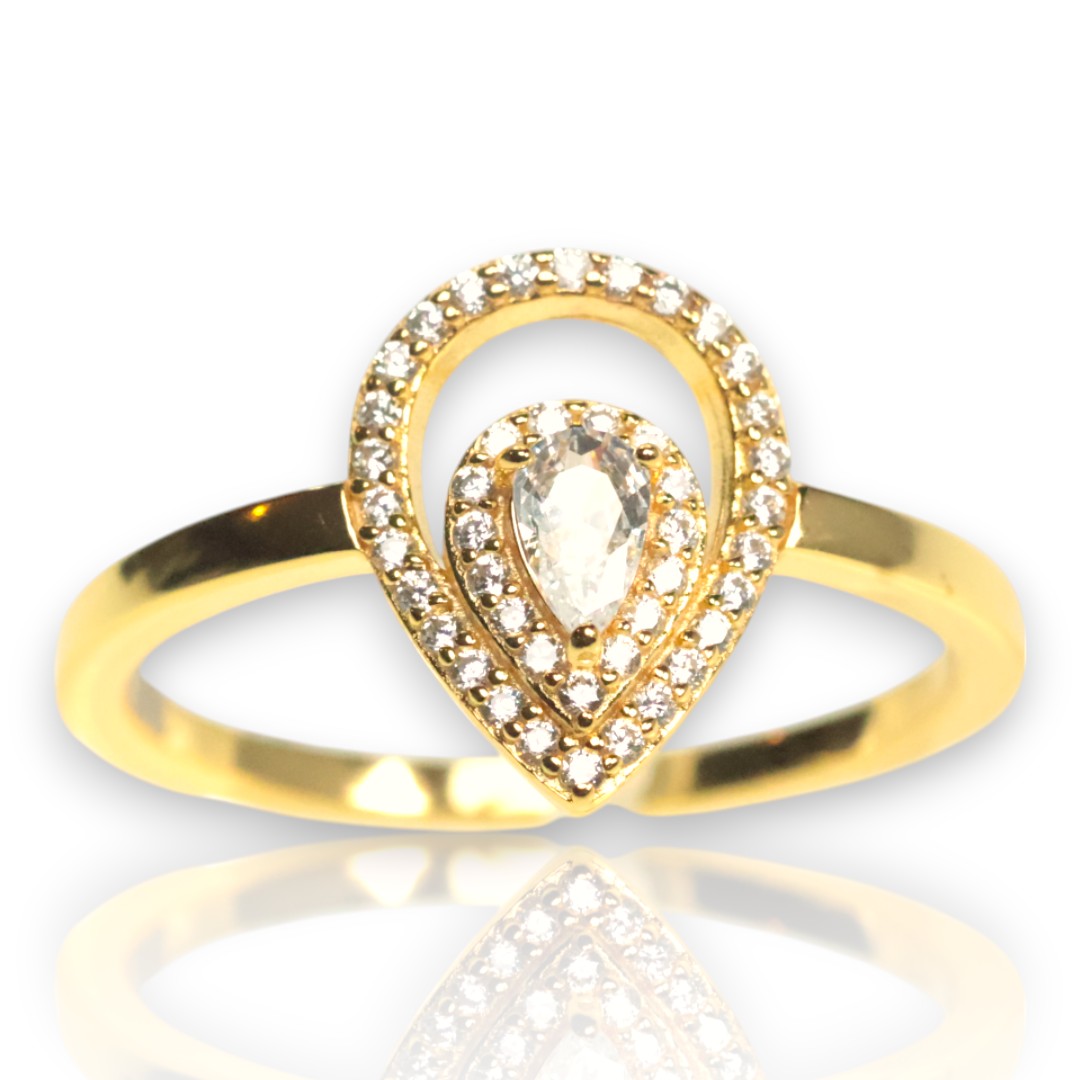 Bague en Argent Sterling Plaqué Or 18K en Forme de Goutte avec Zircon Cubique – Femmes - Taille 7-8-9 – Image 2