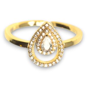 Bague en Argent Sterling Plaqué Or 18K en Forme de Goutte avec Zircon Cubique – Femmes - Taille 7-8-9