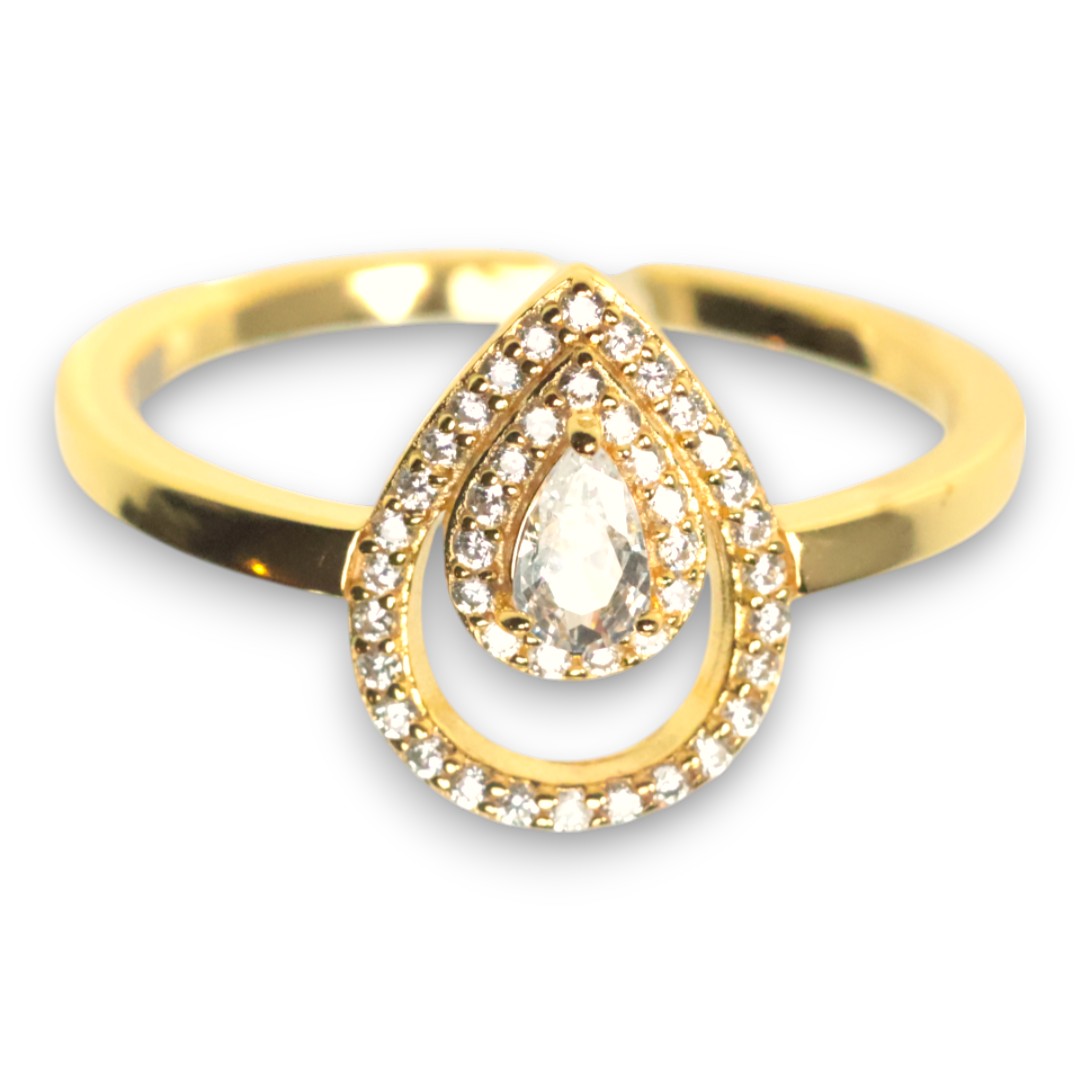 Bague en Argent Sterling Plaqué Or 18K en Forme de Goutte avec Zircon Cubique – Femmes - Taille 7-8-9