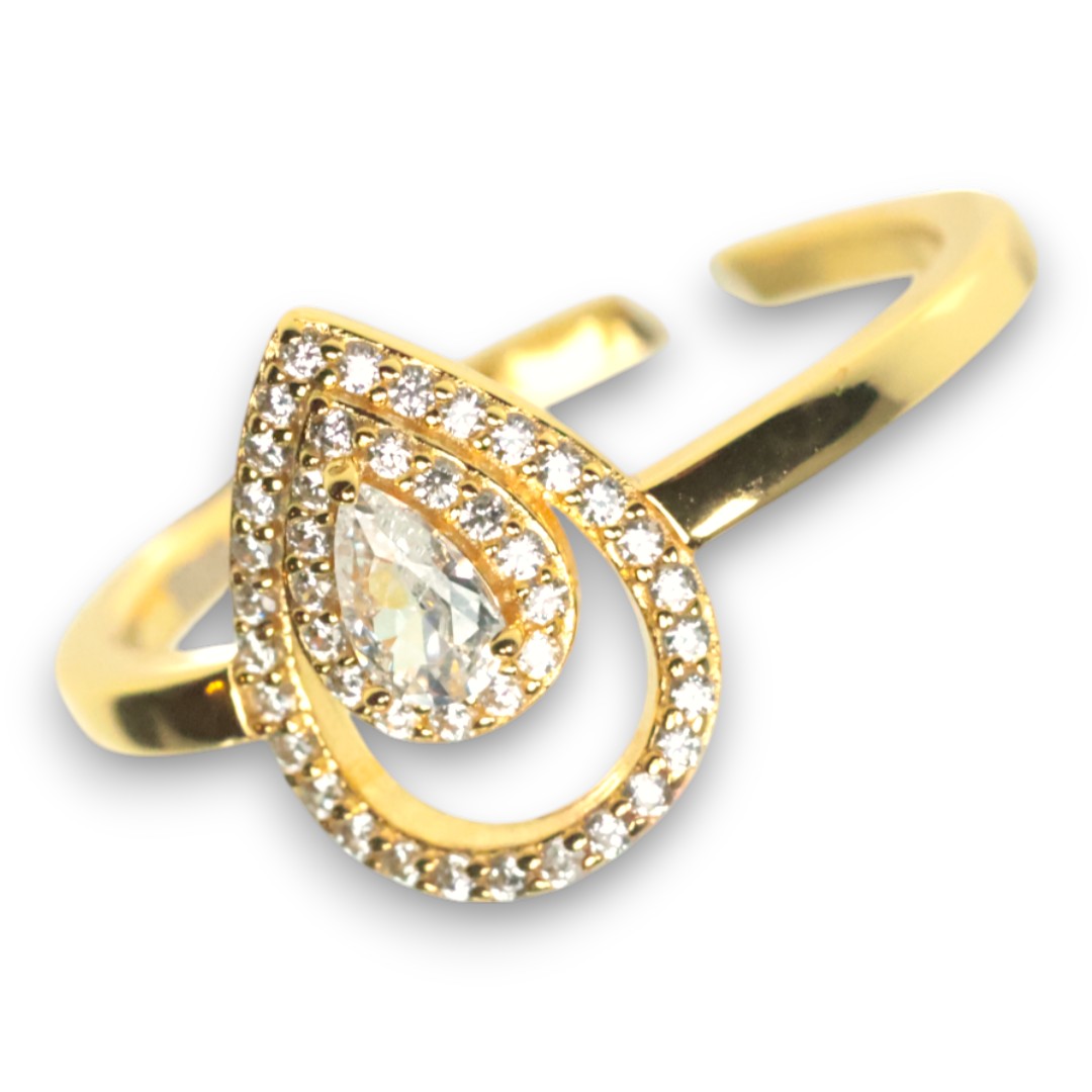 Bague en Argent Sterling Plaqué Or 18K en Forme de Goutte avec Zircon Cubique – Femmes - Taille 7-8-9 – Image 3