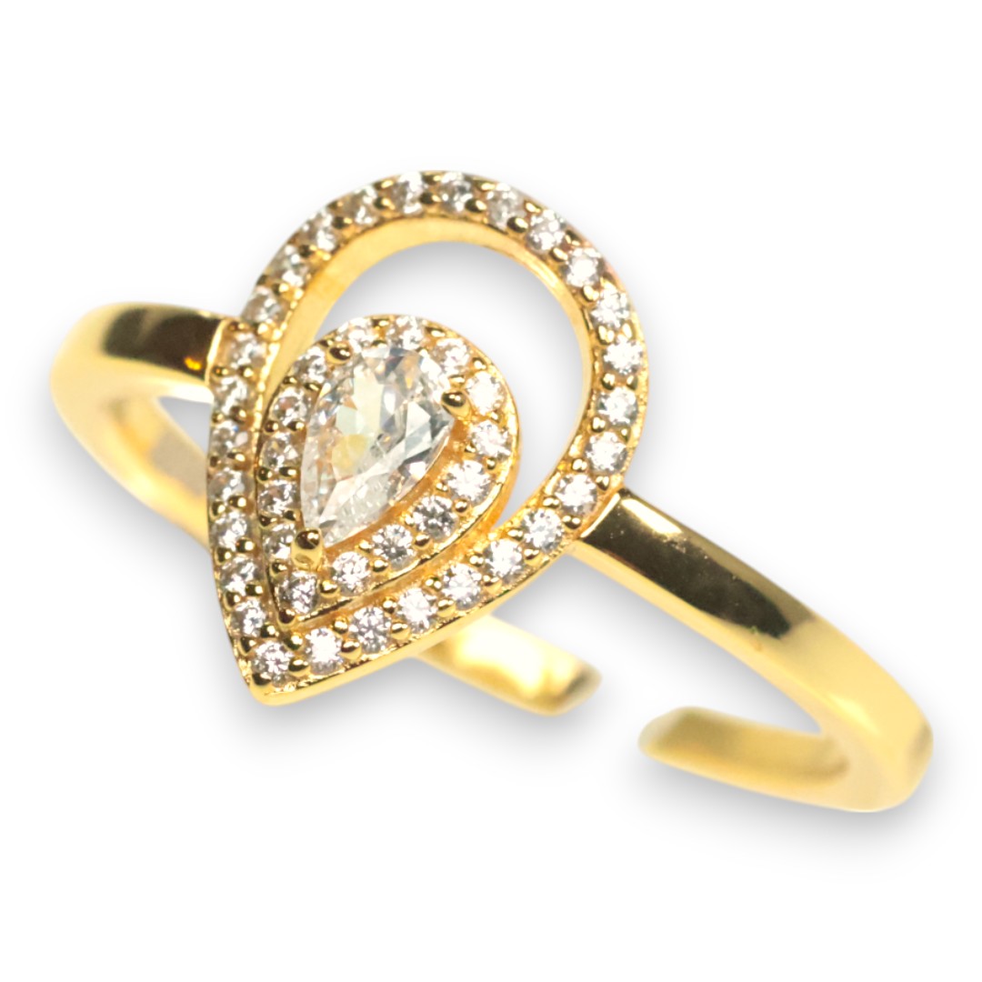 Bague en Argent Sterling Plaqué Or 18K en Forme de Goutte avec Zircon Cubique – Femmes - Taille 7-8-9 – Image 4