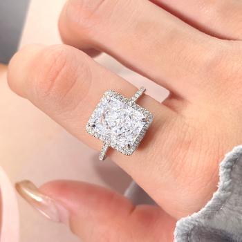 Bague en argent sterling plaqué or blanc – forme en boîte en zircon cubique - taille 7-8-9
