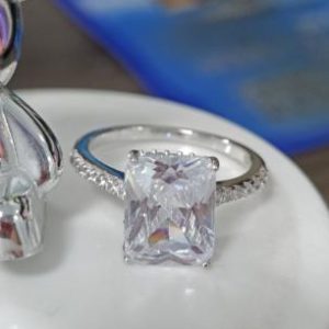 Bague en argent sterling plaqué or blanc – Élégante femme - Taille 6-7-8-9