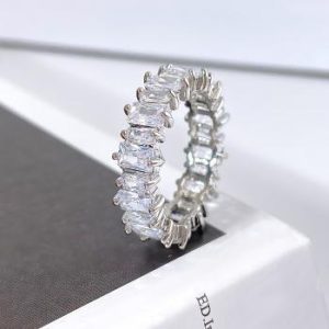 Bague en argent sterling plaqué or blanc avec cubic zirconia – Femme - Taille 7-8-9
