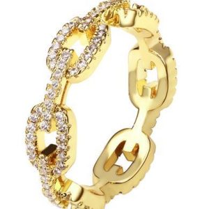 Bague en argent sterling plaqué or 18 carats avec zircon cubique – Bijoux pour femmes - Taille 7-8-9
