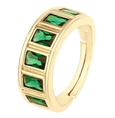 Anneau ajustable en argent sterling avec zircone cubique verte plaqué or – Image 10
