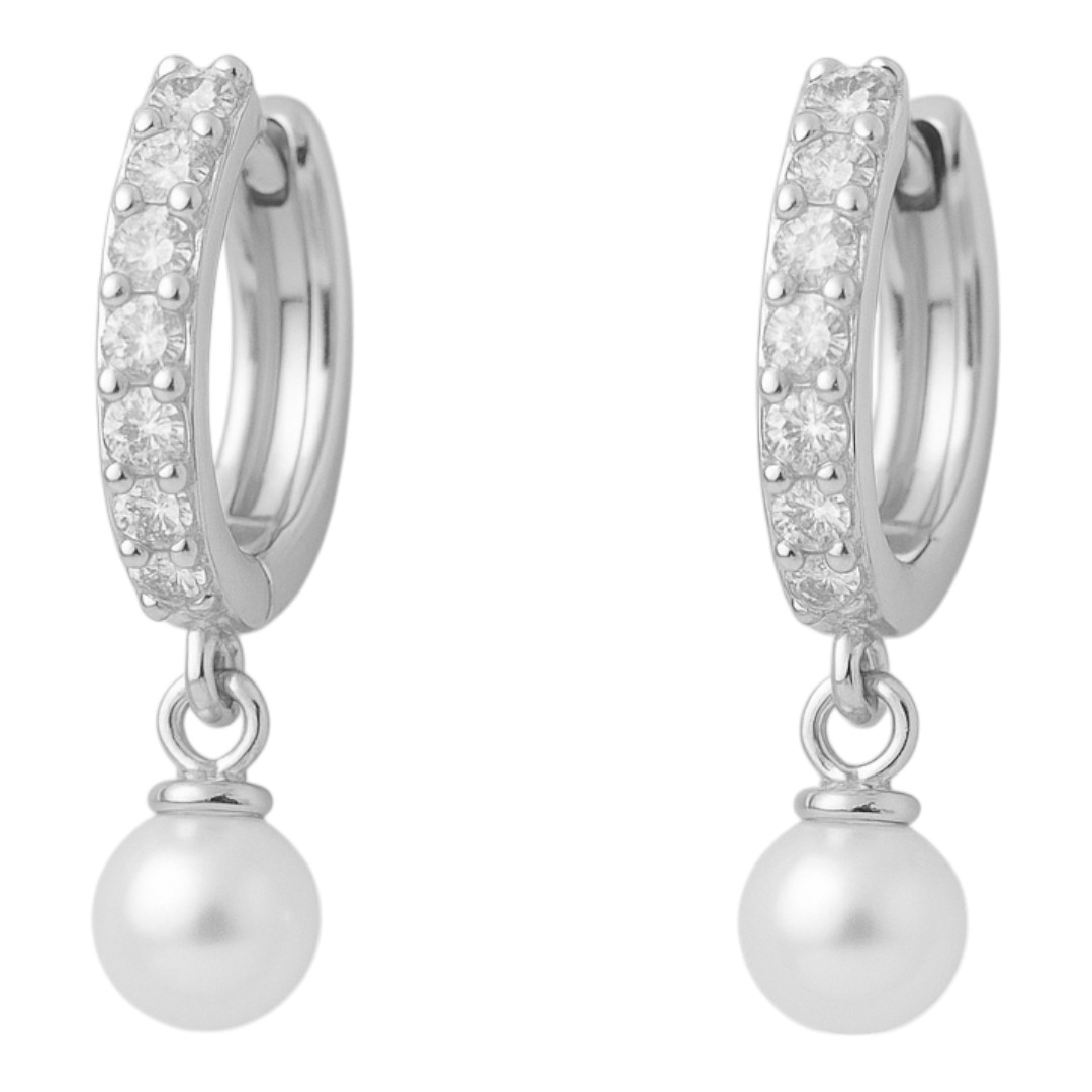 Boucles d'oreilles créoles en perles d'or blanc – Argent Sterling & Cubic