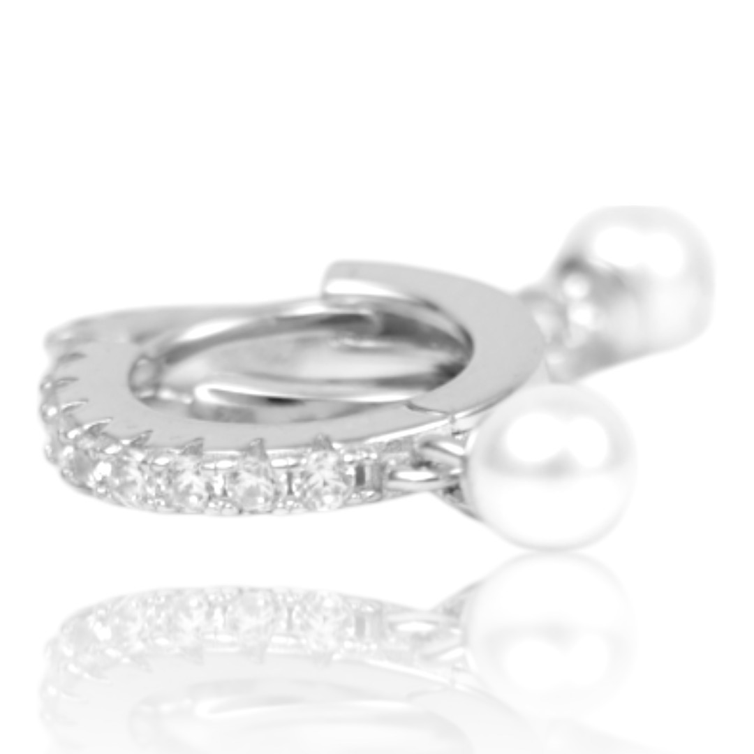 Boucles d'oreilles créoles en perles d'or blanc – Argent Sterling & Cubic – Image 4