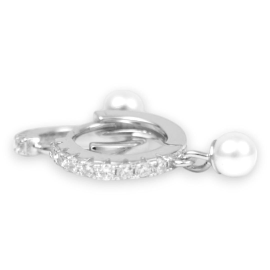 Boucles d'oreilles créoles en perles d'or blanc – Argent Sterling & Cubic – Image 5