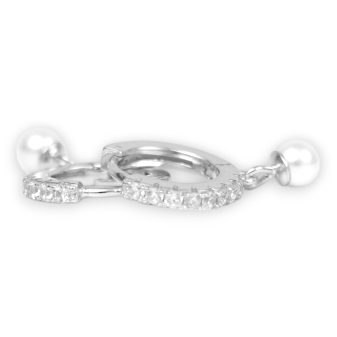 Boucles d'oreilles créoles en perles d'or blanc – Argent Sterling & Cubic – Image 6
