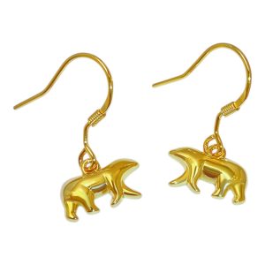 Boucles d'oreilles en or 18 carats plaqué ours polaire suspendues – Un animal en argent sterling