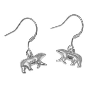 Bijoux de oreilles suspendus en ours polaire plaqué or blanc en argent sterling | Cute