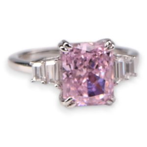 Bague en argent sterling plaqué or blanc avec pierre rose – Cadeau de bijoux pour femmes - Taille 7-8-9