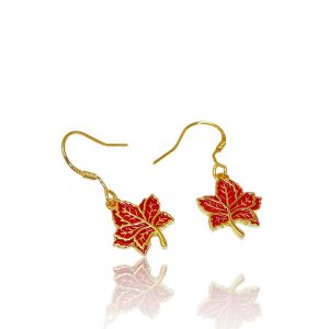 Boucles d'oreilles en feuille d'érable rouge plaqué or 18K – Bijoux en émail en argent sterling