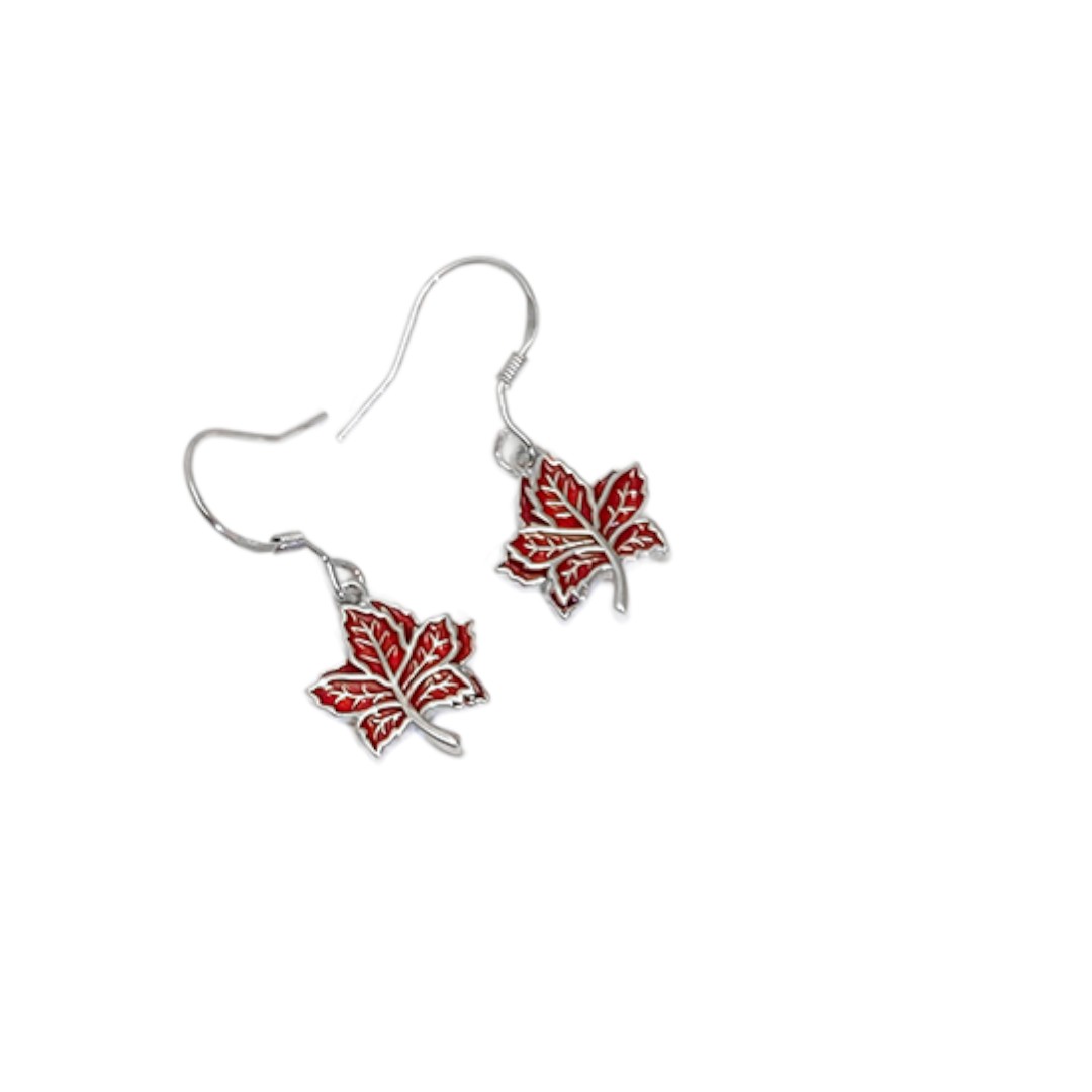 Boucles d'oreilles en plaqué or blanc en forme de feuille d'érable rouge – Émail en argent sterling - Option 2 – Image 2
