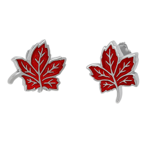 Boucles d'oreilles en plaqué or blanc avec motif de feuille d'érable rouge – Émail en argent sterling - Option 1
