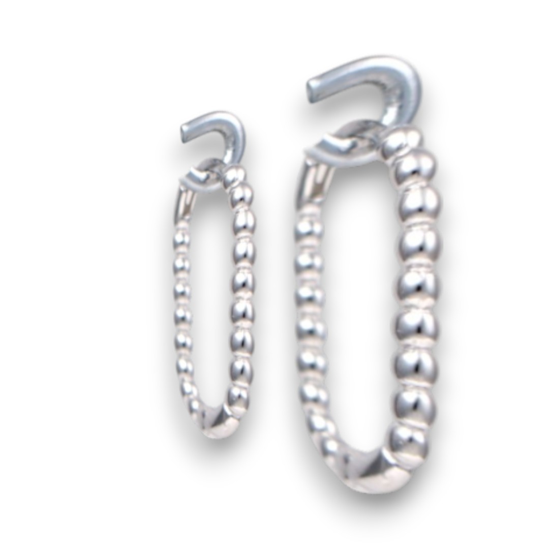 Boucles d'oreilles créoles en argent sterling plaqué or blanc – Design en chaîne à billes – Image 11