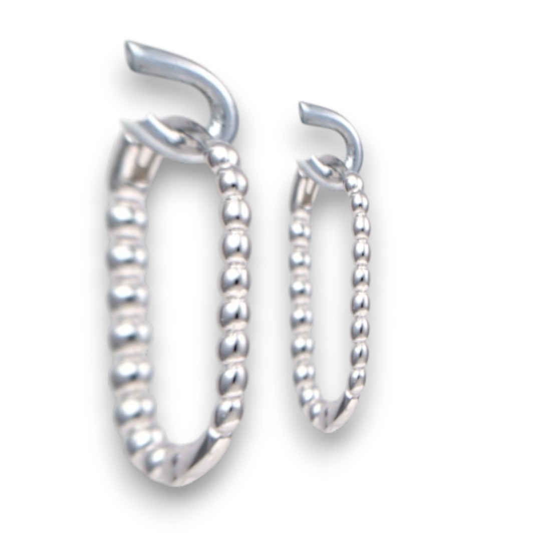 Boucles d'oreilles créoles en argent sterling plaqué or blanc – Design en chaîne à billes – Image 12