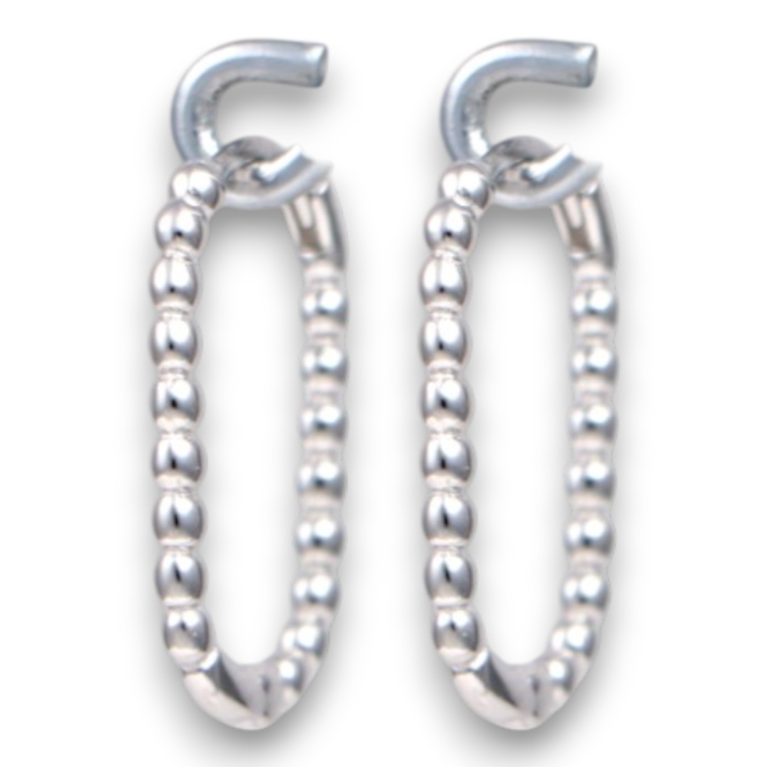 Boucles d'oreilles créoles en argent sterling plaqué or blanc – Design en chaîne à billes – Image 13
