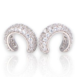 Clips d'oreilles en argent sterling avec zircon cubique – Plaqué or blanc étincelant - Option 1