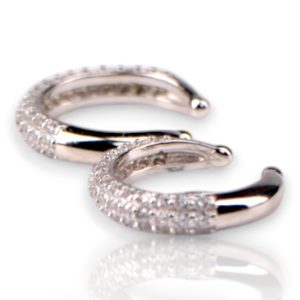 Cliquettes d'oreilles en argent sterling avec zircon cubique – Plaqué or blanc étincelant - Option 2