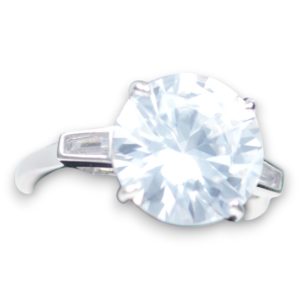 Bague en argent sterling plaqué or blanc – Bague de fiançailles en zircon cubique rond - Taille 7-8-9