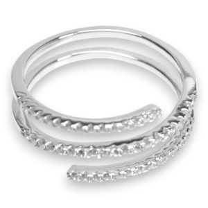 Bague spirale en argent sterling plaqué or blanc – Empilage de zircon cubique - Taille 7-8-9