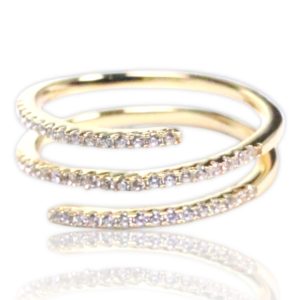 Bague spirale en argent sterling plaqué or 18 carats avec zircon cubique - Taille 6-7-8-9